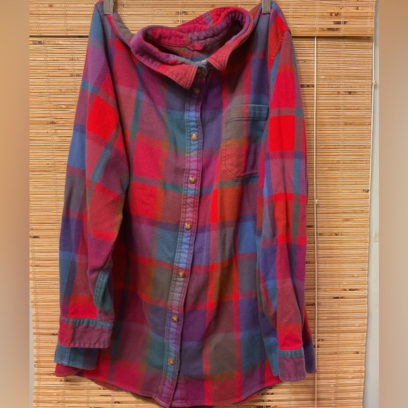 Women’s Scotch L.L. Bean flannel plus size 3x red neon olive green - Picture 3 of 6